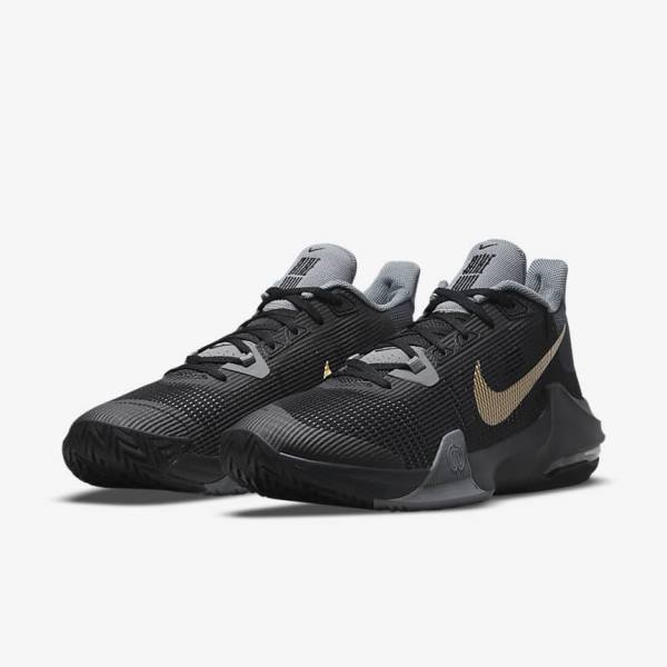 Zapatillas Baloncesto Nike Air Max Impact 3 Hombre Negras Gris Gris Oscuro Metal Doradas | NK694ACW