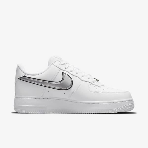 Zapatillas Nike Air Force 1 07 Essential Mujer Blancas Negras Metal Plateadas | NK134FPM