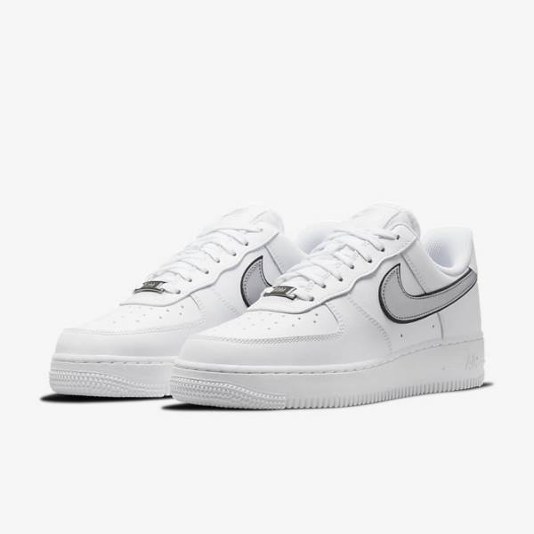 Zapatillas Nike Air Force 1 07 Essential Mujer Blancas Negras Metal Plateadas | NK134FPM