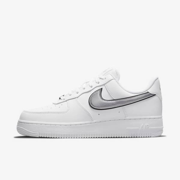 Zapatillas Nike Air Force 1 07 Essential Mujer Blancas Negras Metal Plateadas | NK134FPM