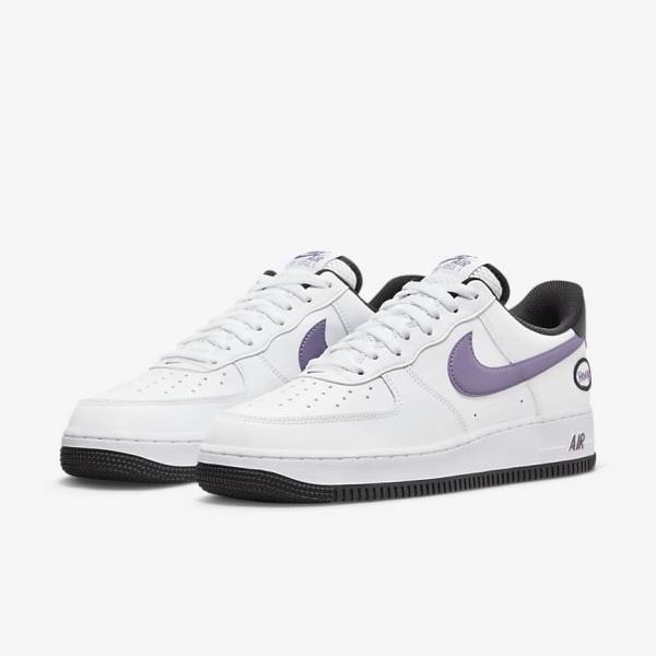 Zapatillas Nike Air Force 1 07 LV8 Hombre Blancas Negras Blancas Moradas | NK809SQF