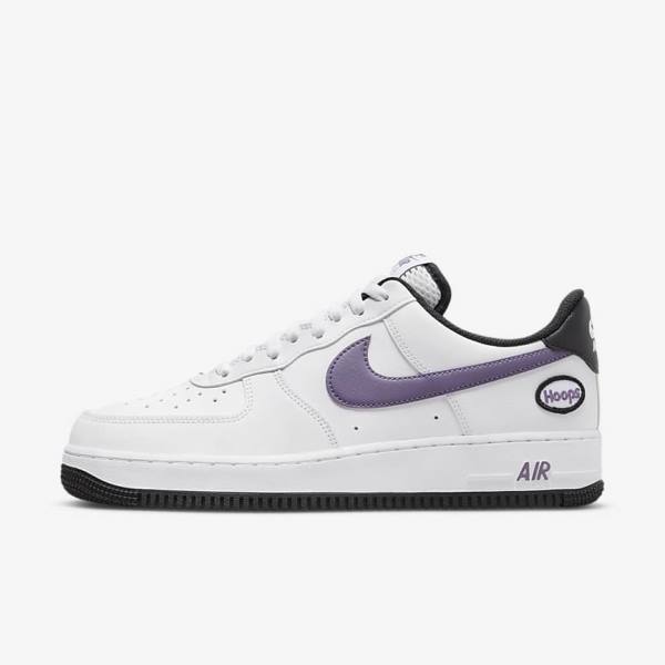 Zapatillas Nike Air Force 1 07 LV8 Hombre Blancas Negras Blancas Moradas | NK809SQF