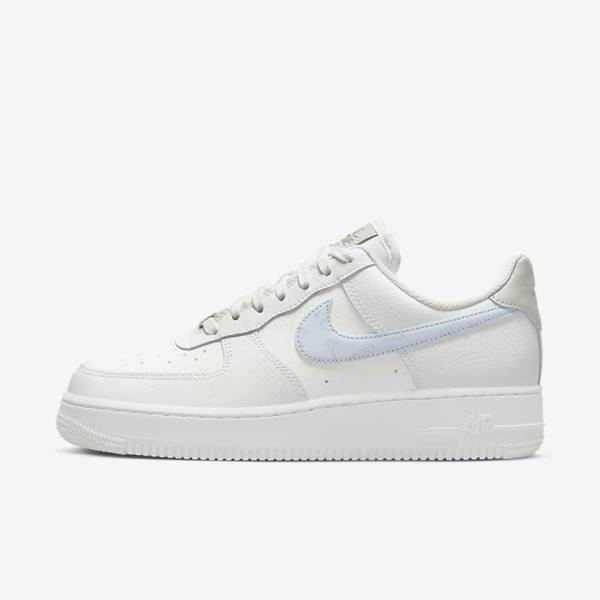 Zapatillas Nike Air Force 1 07 Mujer Blancas Metal Plateadas Azules Claro | NK369JIU