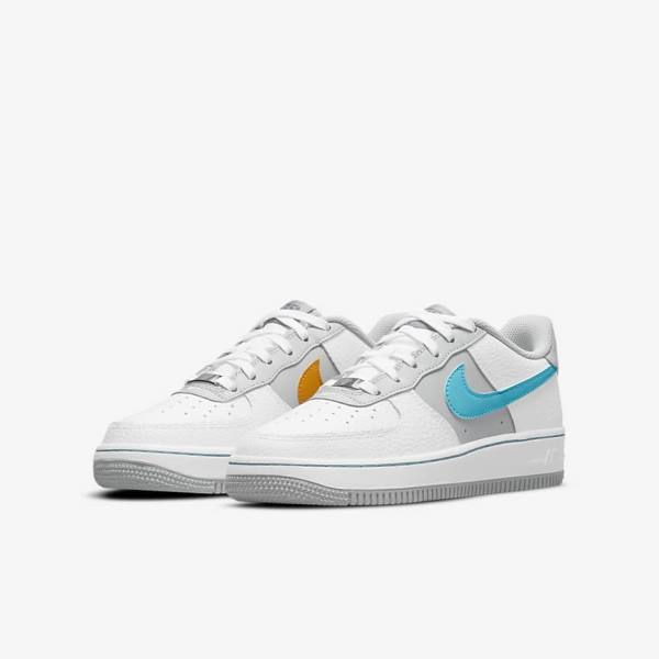 Zapatillas Nike Air Force 1 EMB Older Niños Blancas Gris Turquesa Azules | NK935GDL