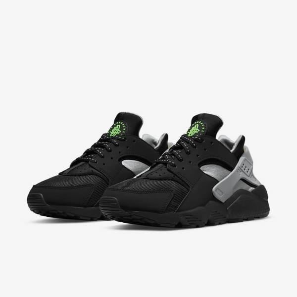 Zapatillas Nike Air Huarache Hombre Negras Metal Plateadas Plateadas Verde | NK297CQY