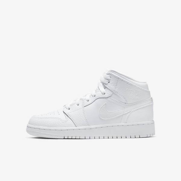 Zapatillas Nike Air Jordan 1 Mid Older Niños Blancas | NK036BEY