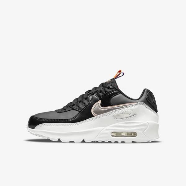 Zapatillas Nike Air Max 90 LTR SE Older Niños Negras Blancas Metal Azules Gris | NK591DCM