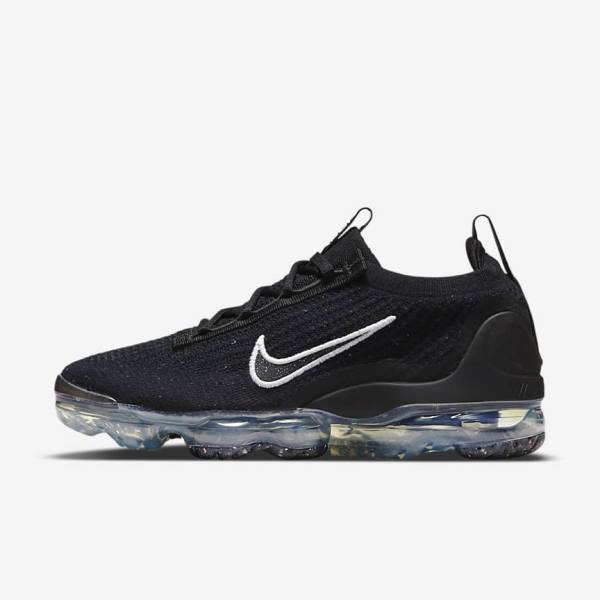 Zapatillas Nike Air VaporMax 2021 FK Mujer Negras Metal Plateadas Blancas | NK604JVA