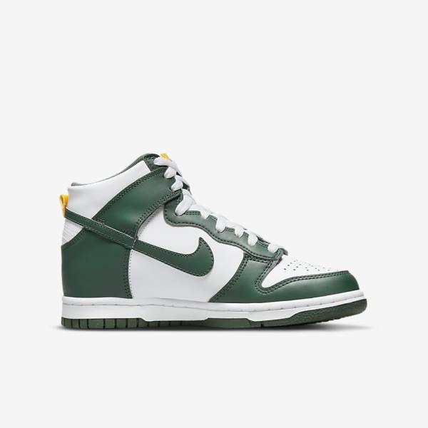 Zapatillas Nike Dunk High Older Niños Verde Doradas Blancas | NK951ARZ