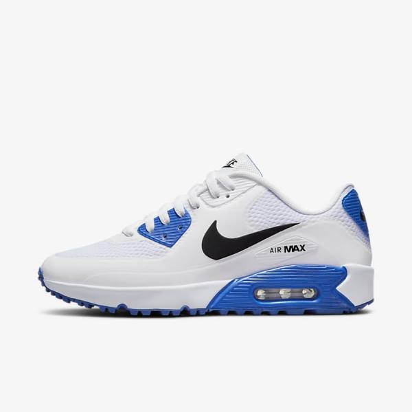 Zapatos De Golf Nike Air Max 90 G Hombre Blancas Azules Plateadas Negras | NK521QGM