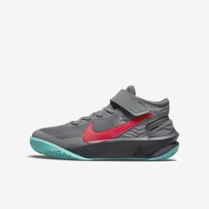 Zapatillas Baloncesto Nike Team Hustle D 10 FlyEase Older Niños Gris Gris Oscuro Turquesa Rojas | NK205EOZ