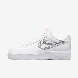 Zapatillas Nike Air Force 1 07 Hombre Blancas Naranjas Plateadas Negras | NK493IMW