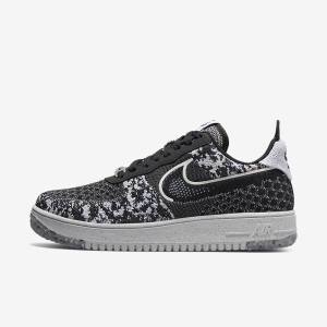 Zapatillas Nike Air Force 1 Crater Flyknit Next Nature Hombre Negras Blancas Plateadas Negras | NK524AQN