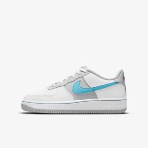 Zapatillas Nike Air Force 1 EMB Older Niños Blancas Gris Turquesa Azules | NK935GDL