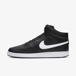 Zapatillas Nike Court Vision Mid Hombre Negras Blancas | NK295VEO